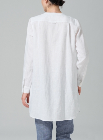 White Linen Open Front Long Shirt