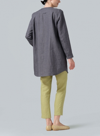 Charcoal Gray Linen Open Front Long Shirt