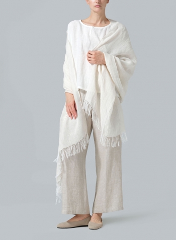 Linen Hand-crafted Beige Long Scarf Set