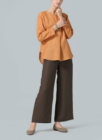 Golden Brown Linen L/S Relaxed Fit Blouse Set