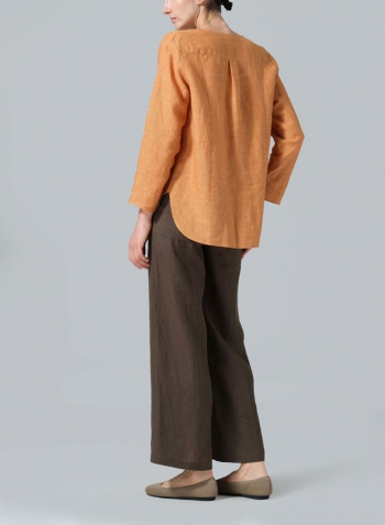 Golden Brown Linen L/S Relaxed Fit Blouse Set