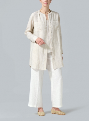 Oat Linen Open Front Long Shirt Set