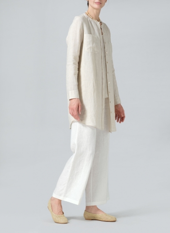 Oat Linen Open Front Long Shirt Set