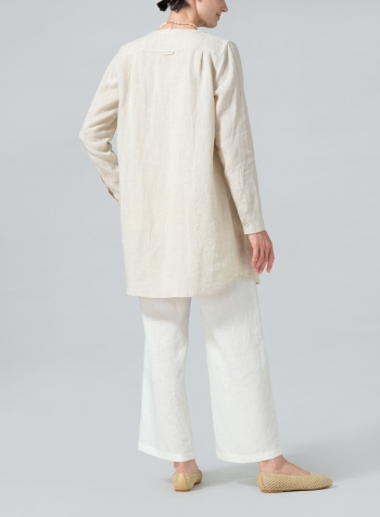 Oat Linen Open Front Long Shirt Set