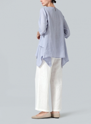 Light Pale Blue Linen Half Sleeves Handkerchief Hem Tunic