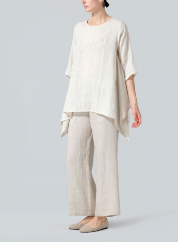 Oat  Linen Half Sleeves Handkerchief Hem Tunic