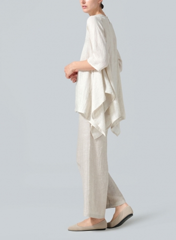 Oat  Linen Half Sleeves Handkerchief Hem Tunic