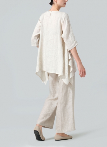 Oat  Linen Half Sleeves Handkerchief Hem Tunic