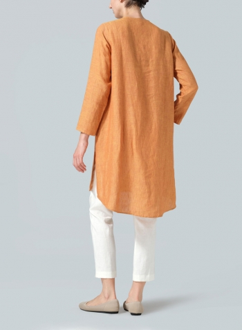 Golden Brown Linen Straight Cut Chinese Button Knots Tunic