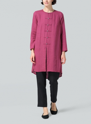 Red Violet Linen Straight Cut Chinese Button Knots Tunic