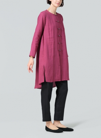 Red Violet Linen Straight Cut Chinese Button Knots Tunic