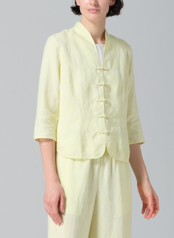 Mist Yellow Linen Classic Chinese Button Jacket