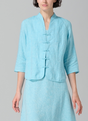 Aqua Blue Linen Classic Chinese Button Jacket