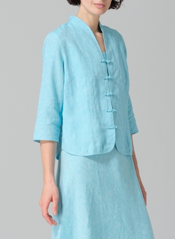 Aqua Blue Linen Classic Chinese Button Jacket