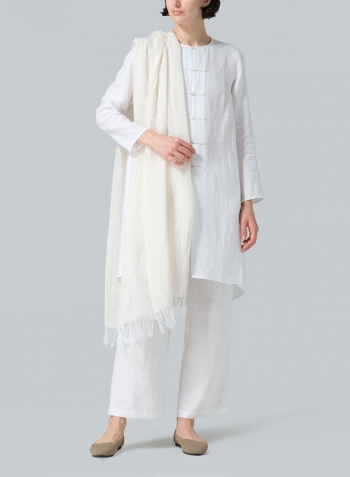 White Linen Straight Cut Chinese Button Knots Tunic Set