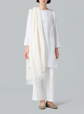 White Linen Straight Cut Chinese Button Knots Tunic Set