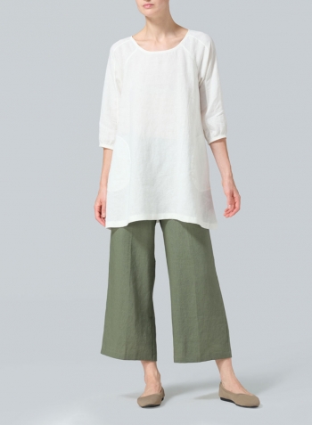 Off White Linen Elbow Sleeve Tunic