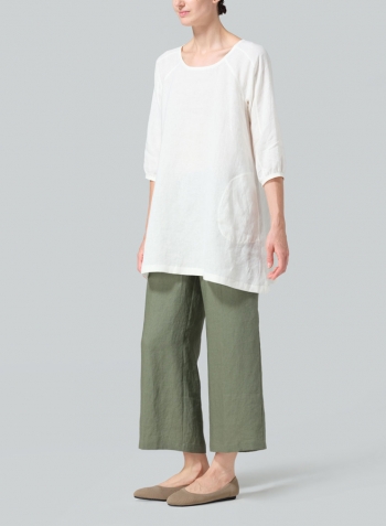 Off White Linen Elbow Sleeve Tunic