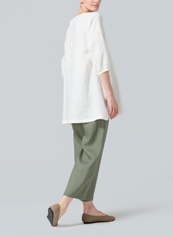 Off White Linen Elbow Sleeve Tunic