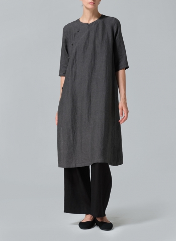 Dark Gray Linen Tunic with Vintage Mandarin Knot Set