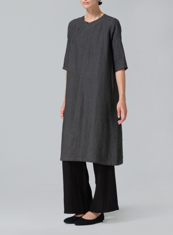 Dark Gray Linen Tunic with Vintage Mandarin Knot Set