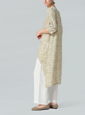 Khaki Print Linen Asymmetrical Tunic