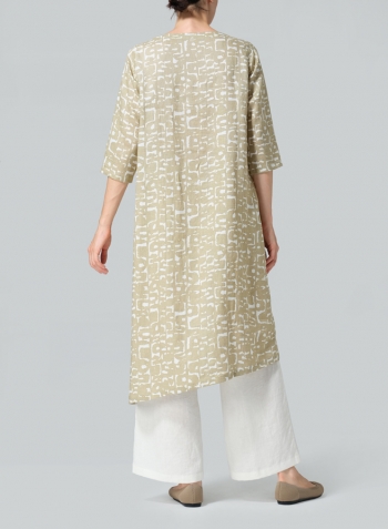 Khaki Print Linen Asymmetrical Tunic