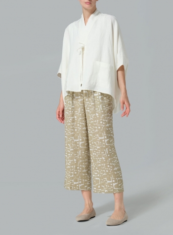 Cream White Linen Tie Rope Kimono Jacket