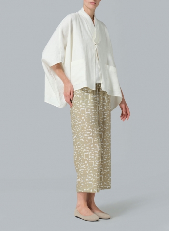 Cream White Linen Tie Rope Kimono Jacket