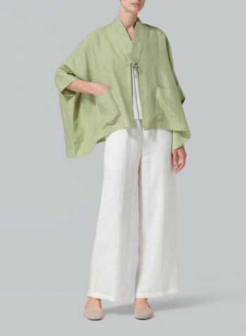 Pale Green Linen Tie Rope Kimono Jacket