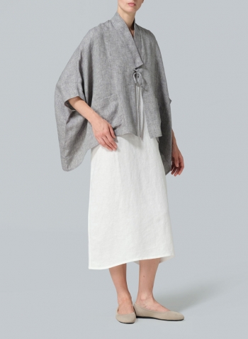 Khaki Gray Linen Tie Rope Short Kimono Jacket