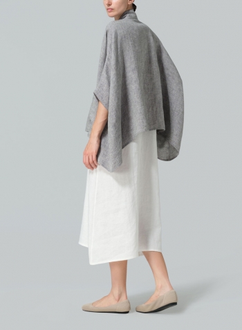 Khaki Gray Linen Tie Rope Short Kimono Jacket