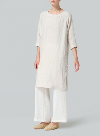 Oat Linen Handmade Knot Long Tunic