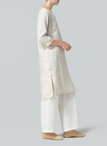 Oat Linen Handmade Knot Long Tunic