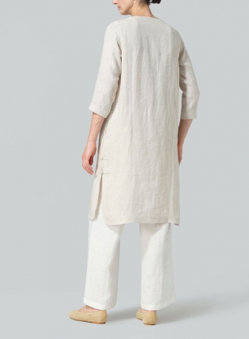 Oat Linen Handmade Knot Long Tunic