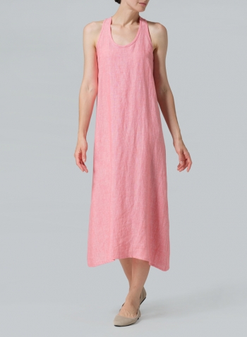 Sakura Pink Linen Dipped-Hem Maxi Dress