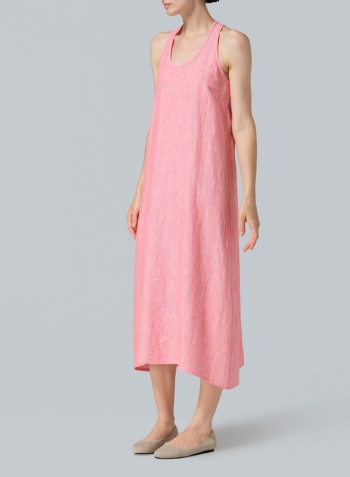 Sakura Pink Linen Dipped-Hem Maxi Dress