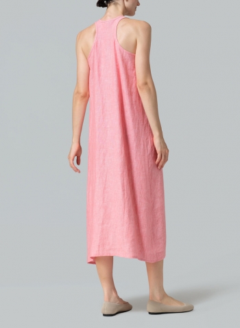 Sakura Pink Linen Dipped-Hem Maxi Dress