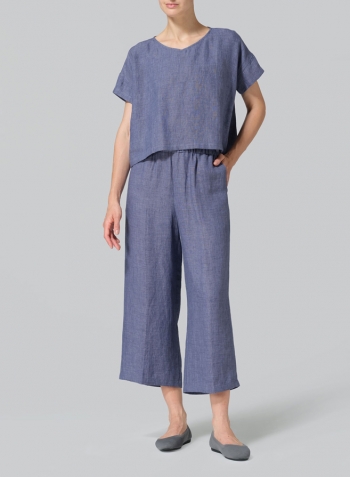 Blue Violet Linen Round Neck Box Top