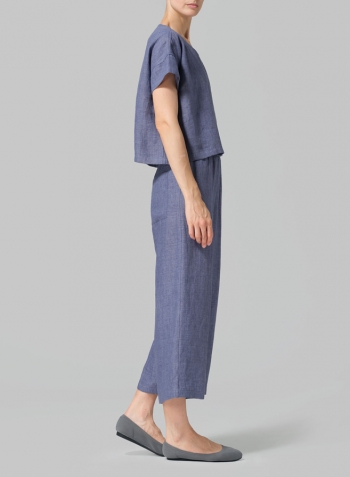 Blue Violet Linen Round Neck Box Top