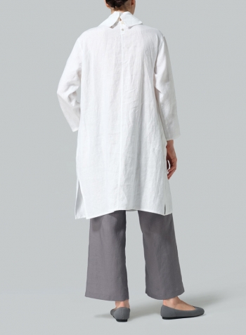 White Linen Cowl Neck Patch Pocket Oversized Tunic