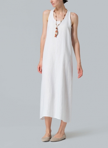 White Linen A-line Maxi Dress Set