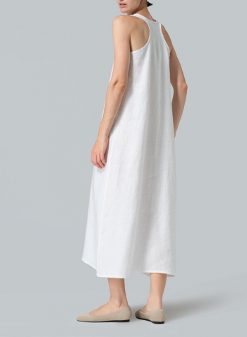 White Linen A-line Maxi Dress Set