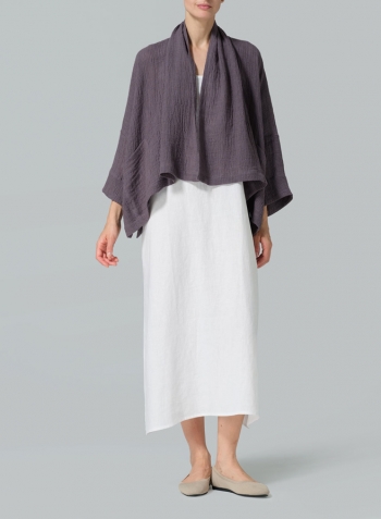 Dim Gray Gauze Linen Shawl Collar Open Front Cropped Jacket