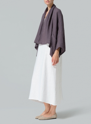 Dim Gray Gauze Linen Shawl Collar Open Front Cropped Jacket