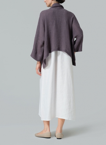 Dim Gray Gauze Linen Shawl Collar Open Front Cropped Jacket