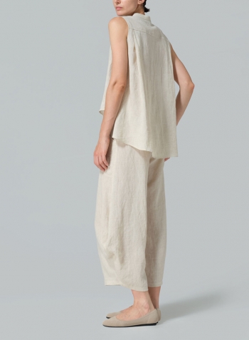 Oat Linen A-line Sleeveless Top with Mandarin Collar Set