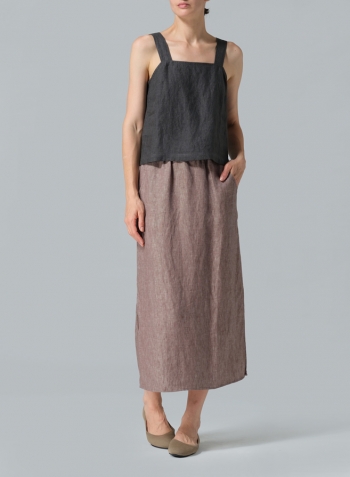 Brown Linen Straight-Leg Long Skirt