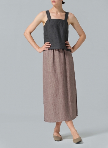 Brown Linen Straight-Leg Long Skirt