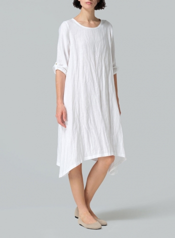 White Linen Flare Midi Dress